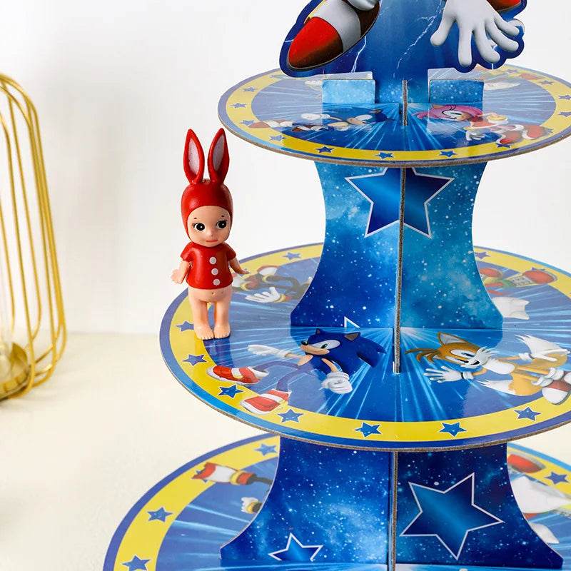 Anime Sonic Birthday Party Cake Rack 3-Layer Dessert Table - ToylandEU