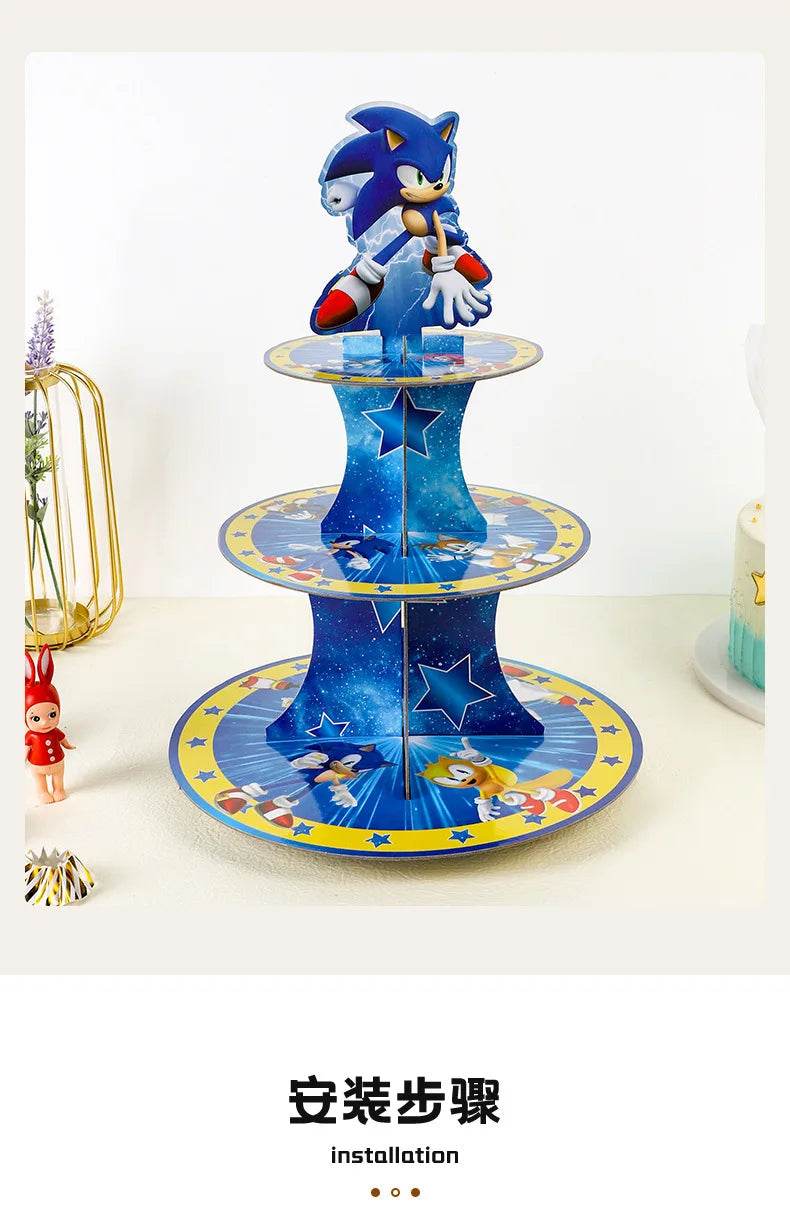 Anime Sonic Birthday Party Cake Rack 3-Layer Dessert Table - ToylandEU