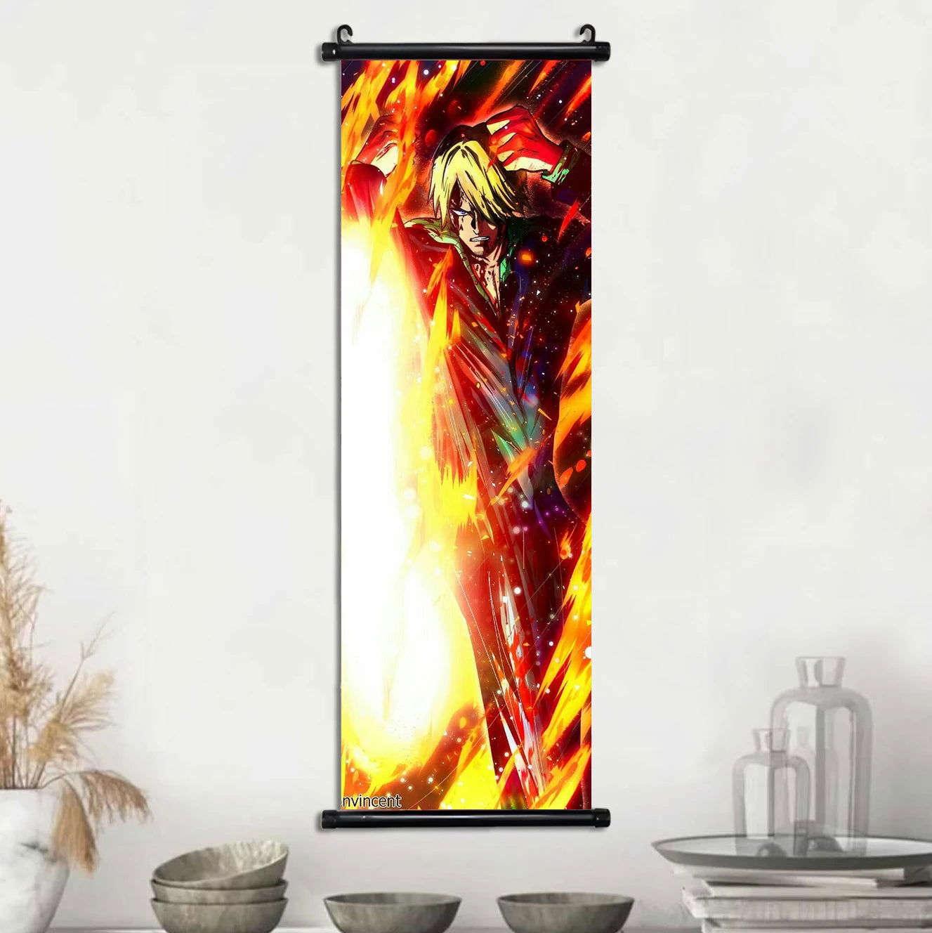 Anime ONE PIECE Poster Scrolls Wall Art, Sanji Roronoa Zoro Luffy Nami Canvas Prints Kids Room Decoration Hanging Scrolls