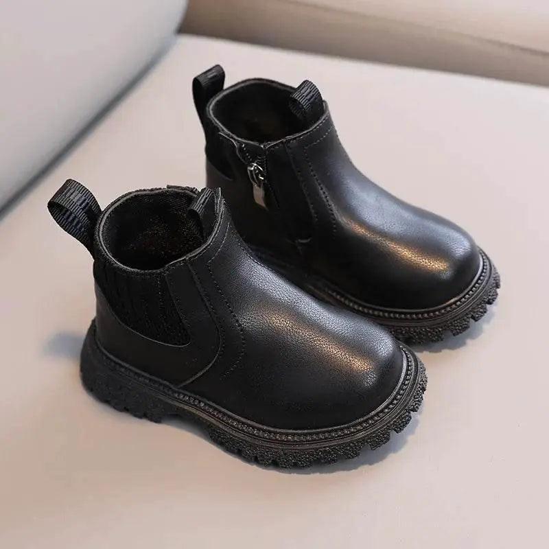  Kids Warm PU Leather Ankle Boots with Side Zipper - Anti-Slip Snow Shoes for Girls and Boys -  ToylandEU™