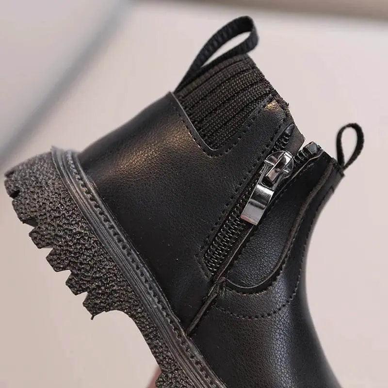  Kids Warm PU Leather Ankle Boots with Side Zipper - Anti-Slip Snow Shoes for Girls and Boys -  ToylandEU™