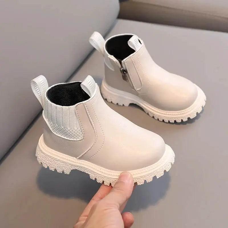  Kids Warm PU Leather Ankle Boots with Side Zipper - Anti-Slip Snow Shoes for Girls and Boys -  ToylandEU™