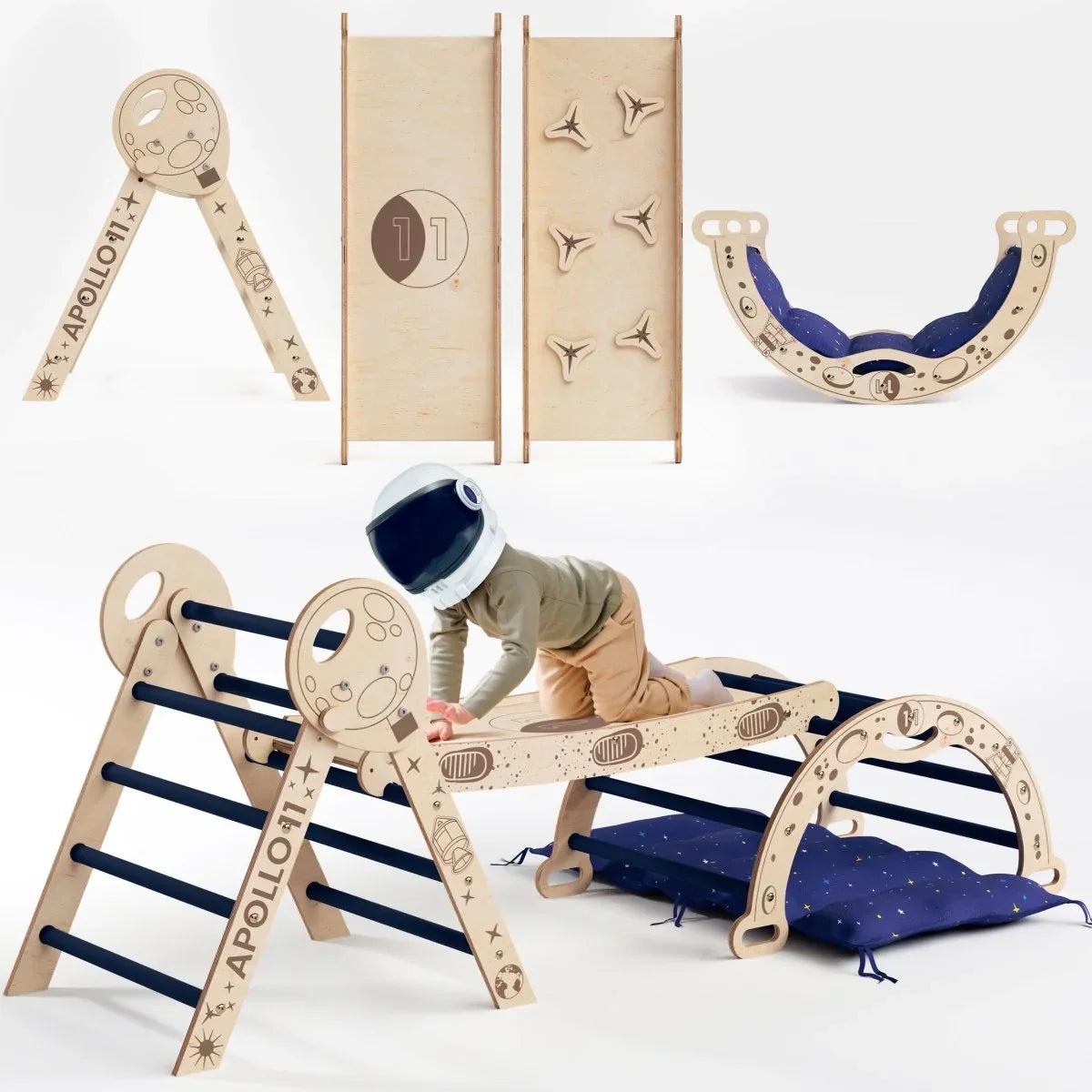 Apollo 4in1 Climbing Set:  Pikler Triangle, Arch, Slide Board, and Cushion for Little Toddlers Astronauts (1–3 Years) - ToylandEU
