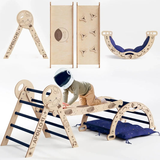 Apollo 4in1 Climbing Set:  Pikler Triangle, Arch, Slide Board, and Cushion for Little Toddlers Astronauts (1–3 Years) - ToylandEU