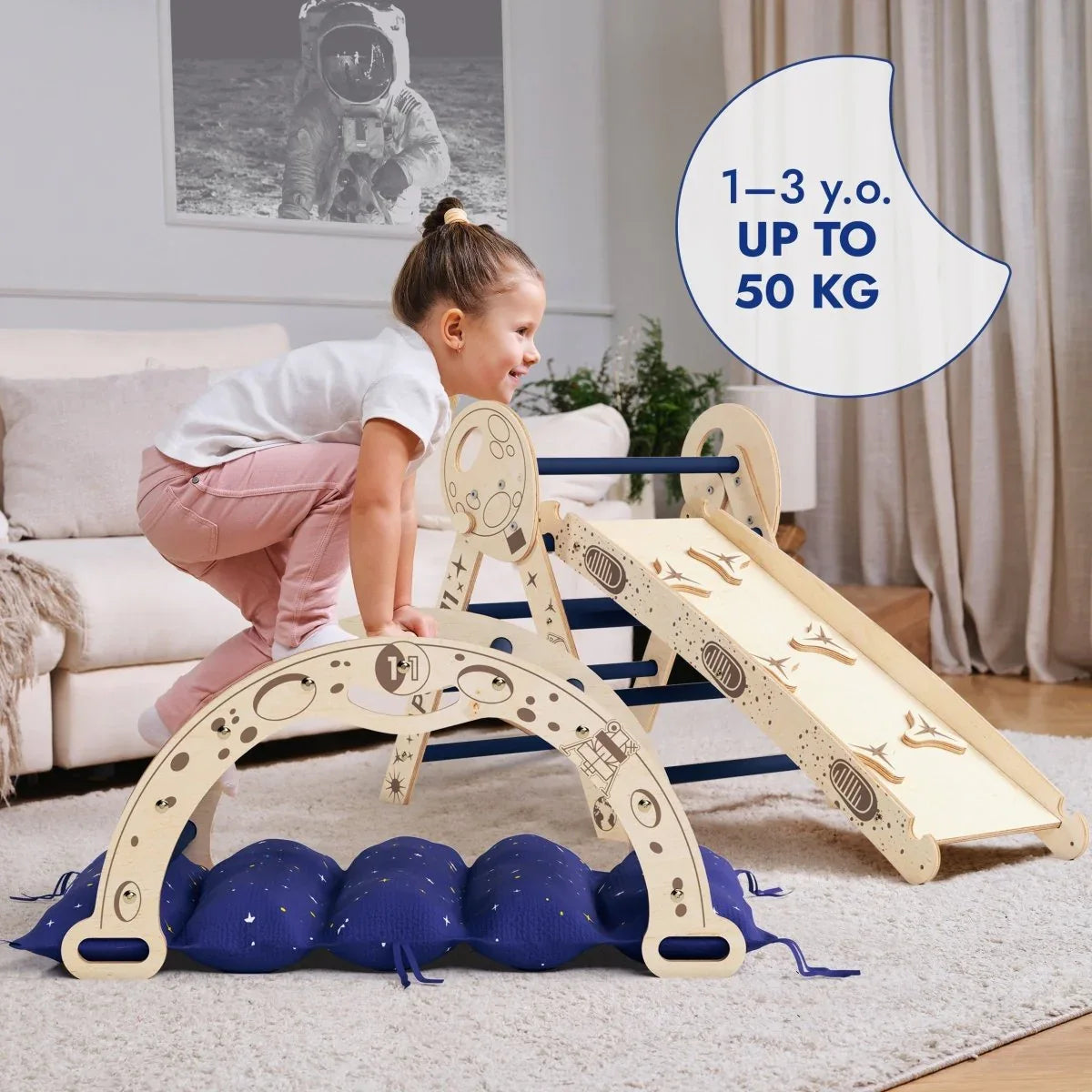 Apollo 4in1 Climbing Set:  Pikler Triangle, Arch, Slide Board, and Cushion for Little Toddlers Astronauts (1–3 Years) - ToylandEU