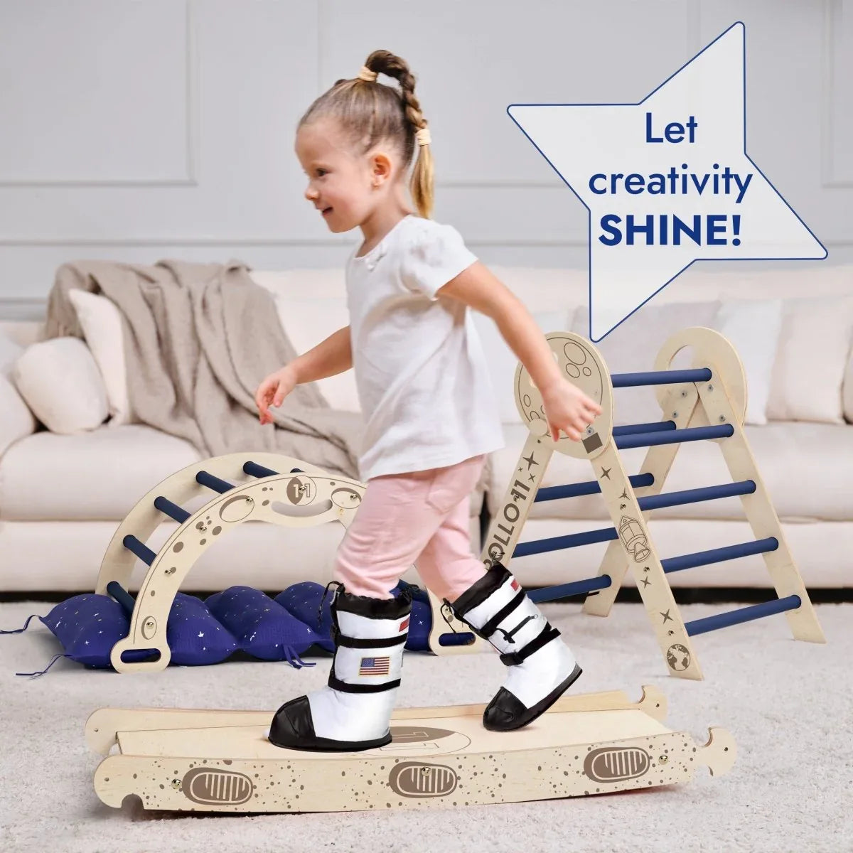 Apollo 4in1 Climbing Set:  Pikler Triangle, Arch, Slide Board, and Cushion for Little Toddlers Astronauts (1–3 Years) - ToylandEU