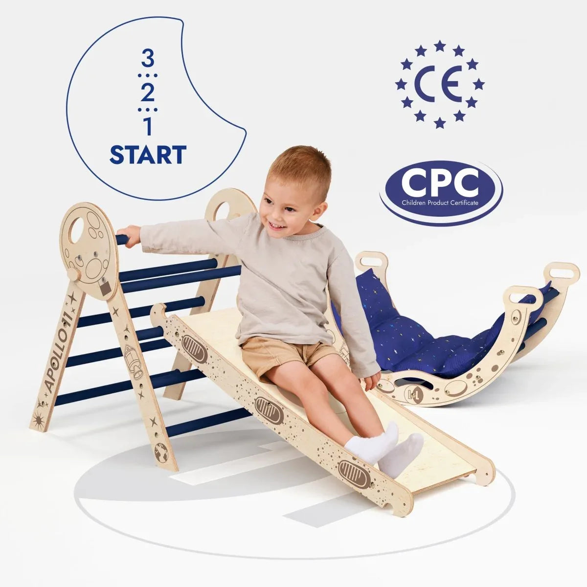 Apollo 4in1 Climbing Set:  Pikler Triangle, Arch, Slide Board, and Cushion for Little Toddlers Astronauts (1–3 Years) - ToylandEU