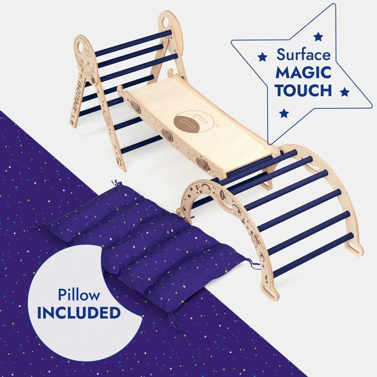 Apollo 4in1 Climbing Set:  Pikler Triangle, Arch, Slide Board, and Cushion for Little Toddlers Astronauts (1–3 Years) - ToylandEU