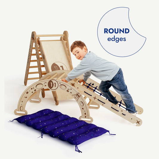 Apollo 5in1 Climbing Set: Pikler Triangle, Net, Arch, Slide Board, and Cushion for Little Astronauts - ToylandEU