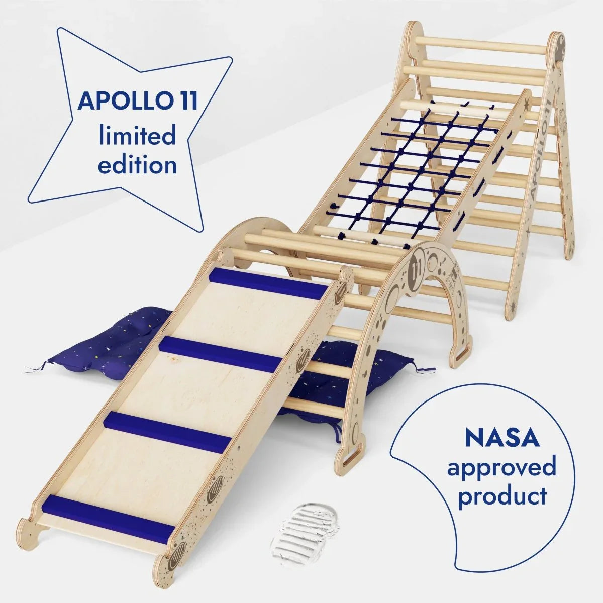 Apollo 5in1 Climbing Set:  Pikler Triangle, Net, Arch, Slide Board, and Cushion for Little Astronauts - ToylandEU