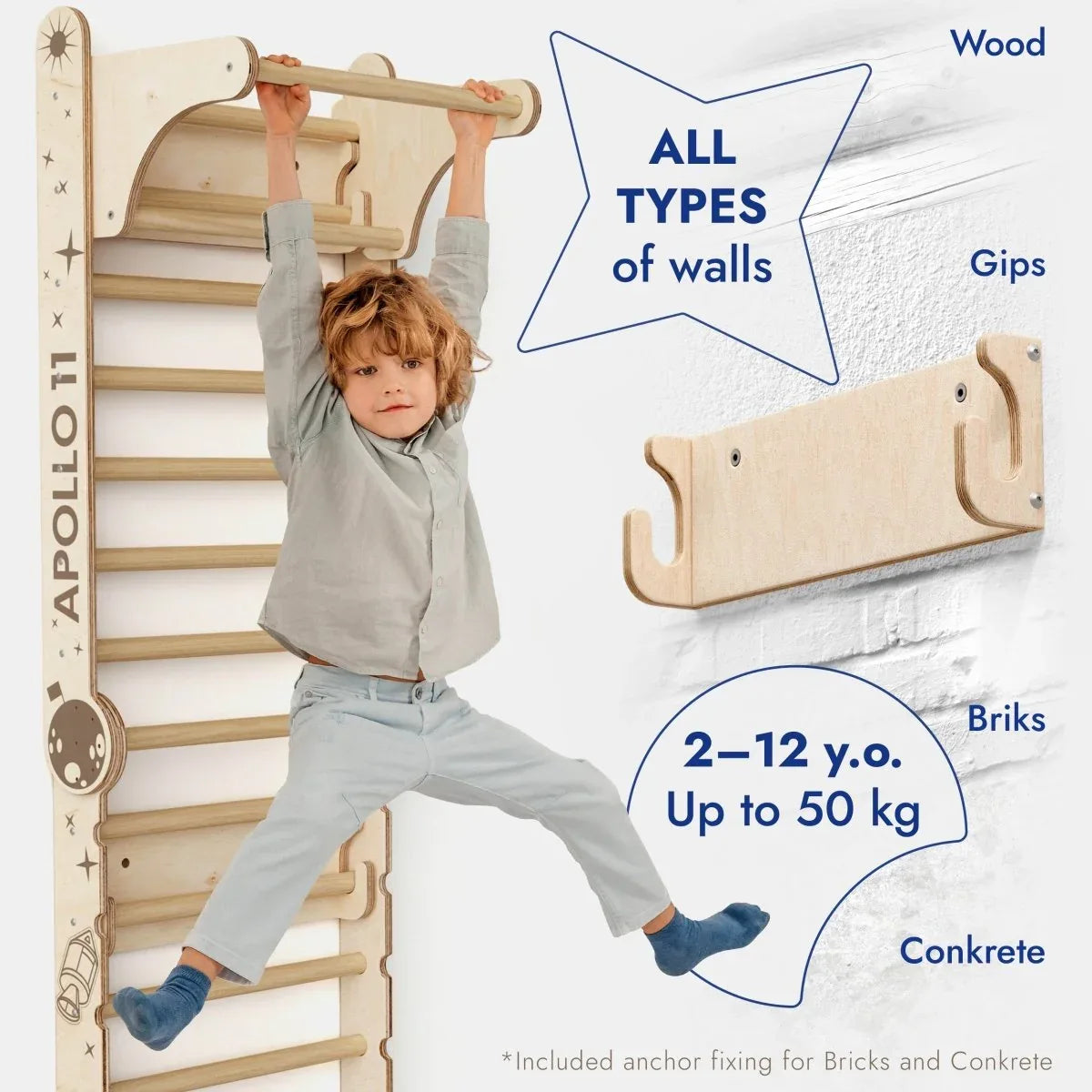 Apollo Swedish Wall / Climbing ladder for Little Austronauts + Moon swing Set + Slide Board - ToylandEU
