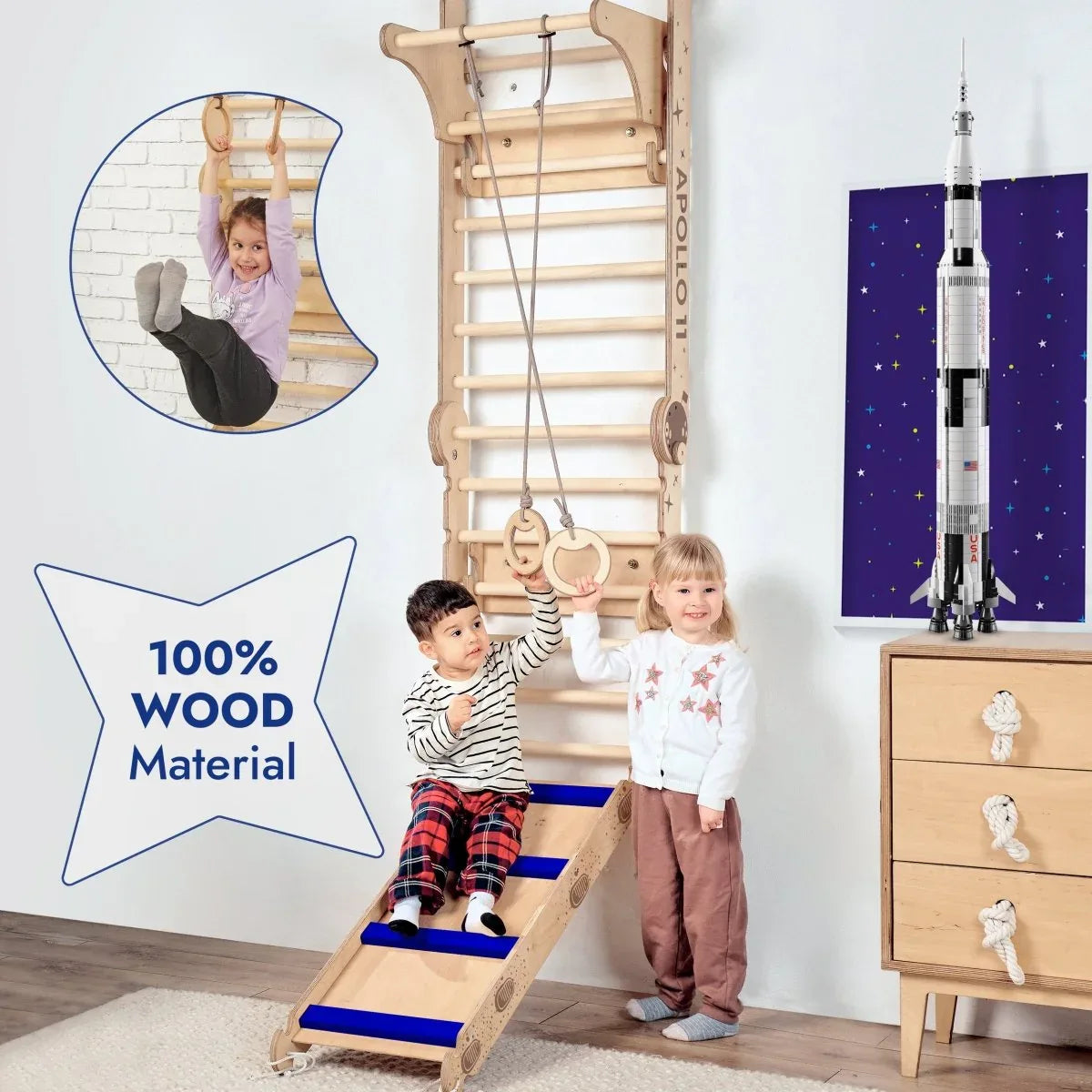 Apollo Swedish Wall / Climbing ladder for Little Austronauts + Moon swing Set + Slide Board - ToylandEU