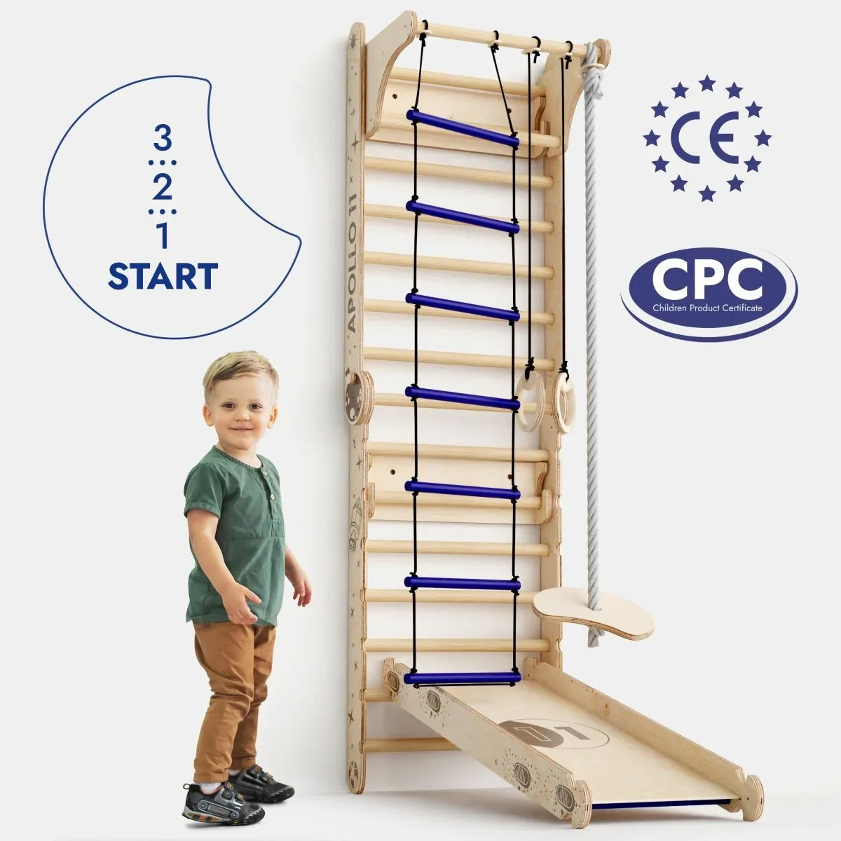 Apollo Swedish Wall / Climbing ladder for Little Austronauts + Moon swing Set + Slide Board - ToylandEU