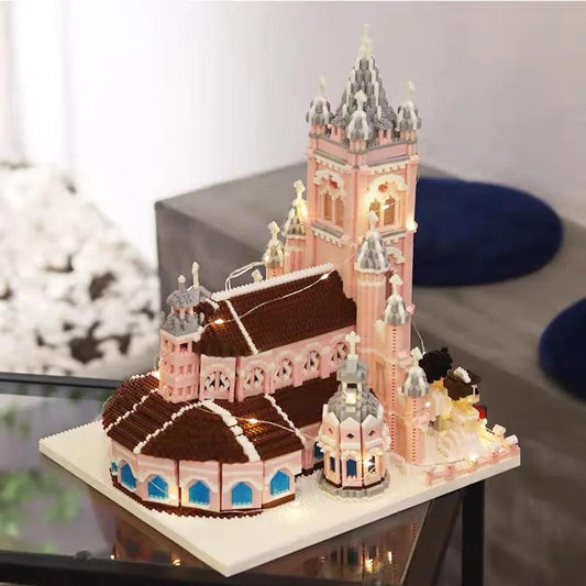 Architecture Building Block Set | 7000+ Pieces | 1:160 Scale | Pink Church