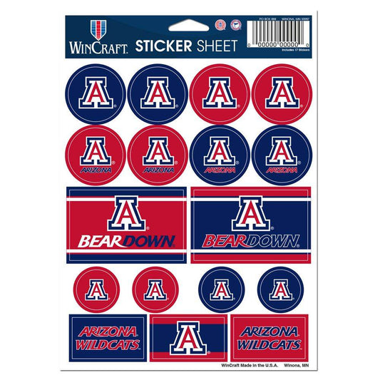 Arizona Wildcats Decal Sheet 5X7 Vinyl Sticker Pack - ToylandEU