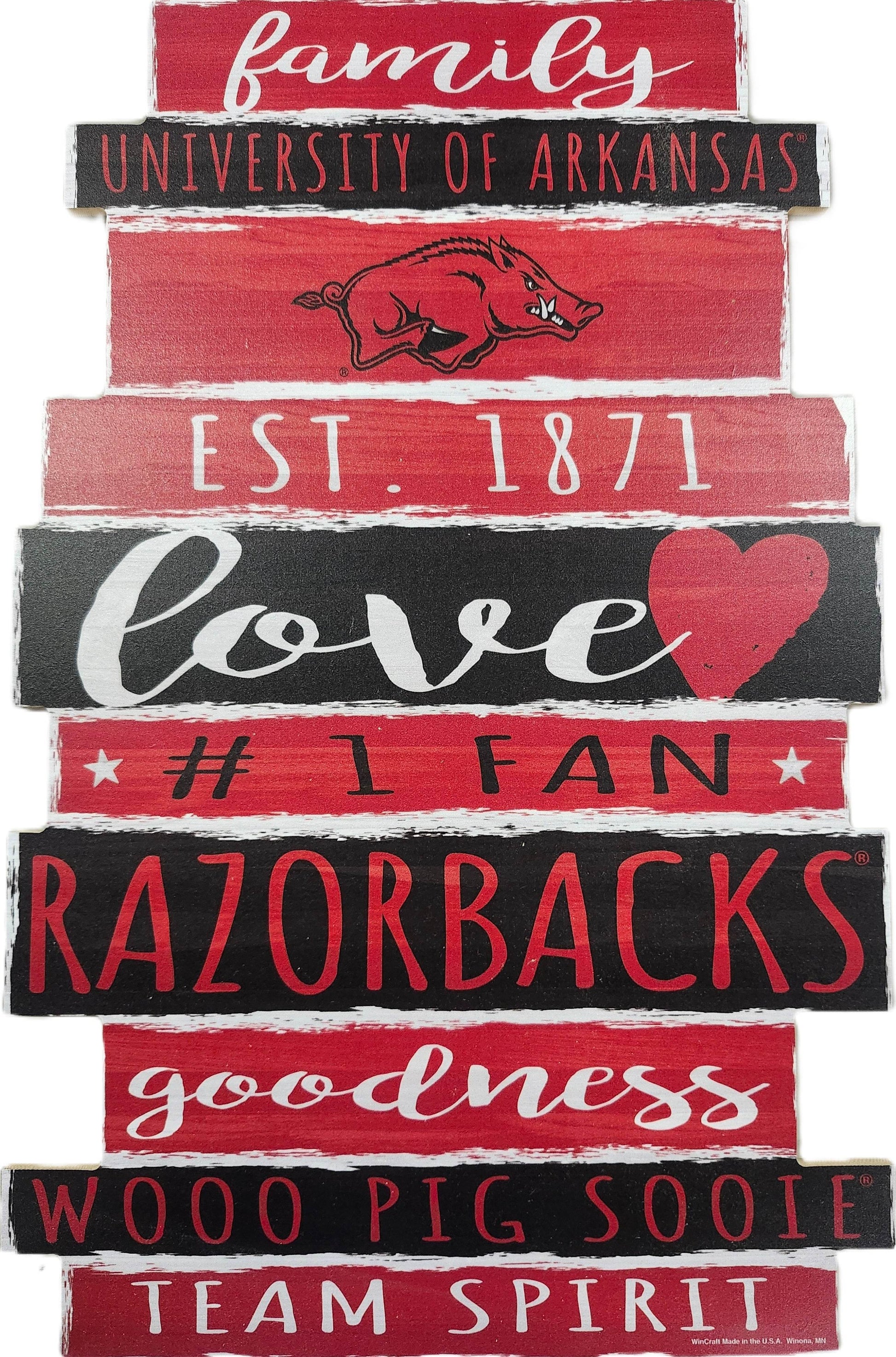 Arkansas Razorbacks 11x17 Wood Family Sign With Colors - ToylandEU