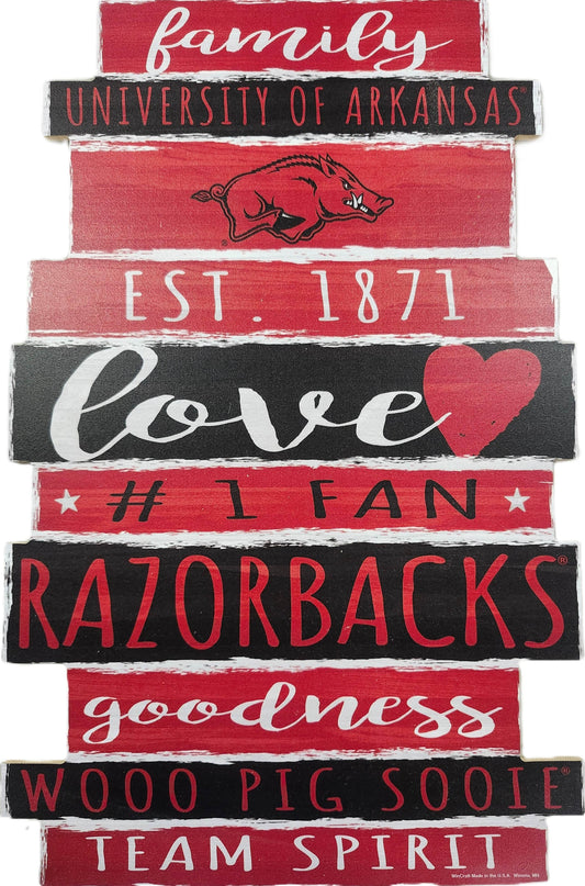 Arkansas Razorbacks 11x17 Wood Family Sign With Colors - ToylandEU