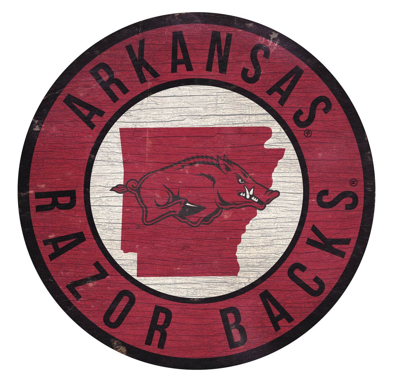Arkansas Razorbacks 12 Inch Round Wood Sign State Design - ToylandEU