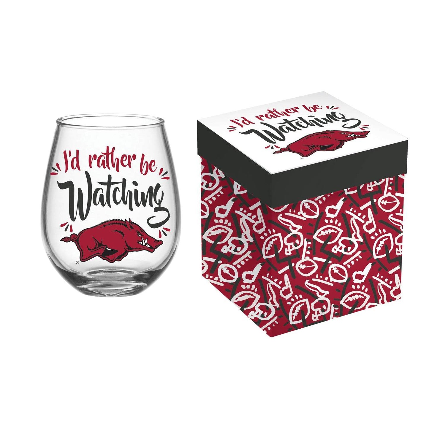 Arkansas Razorbacks Glass 17oz Stemless Wine Gift Boxed - ToylandEU
