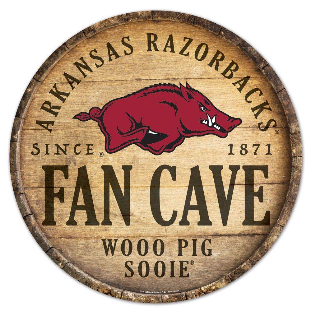 Arkansas Razorbacks Wood Sign 14 Inch Round Barrel Top - ToylandEU