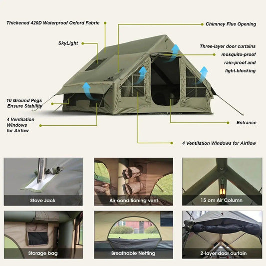 Army Green Inflatable Camping Tent Waterproof 4 Season -  ToylandEU™
