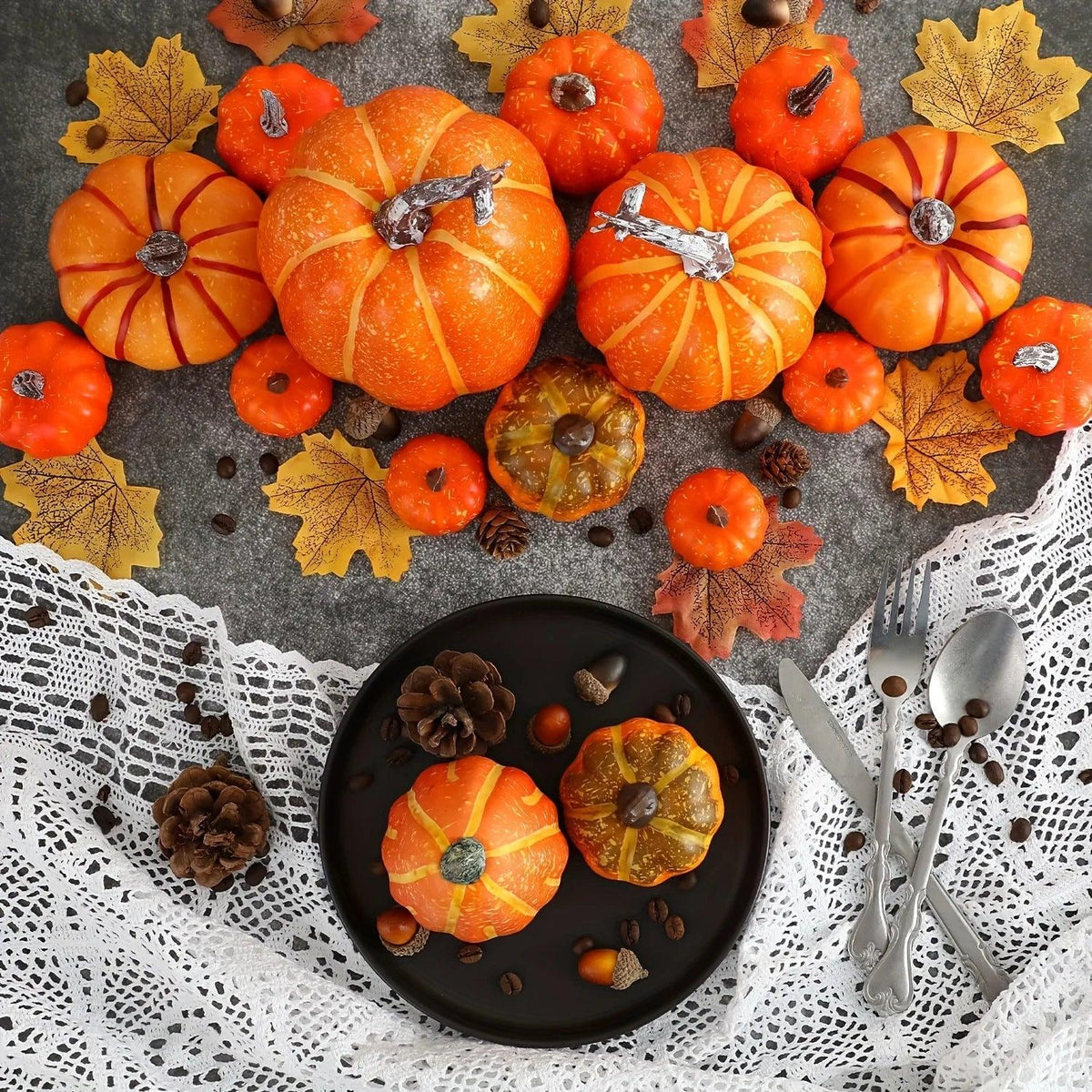Artificial Pumpkin Set | Set of 7 Orange | Toylandeu™