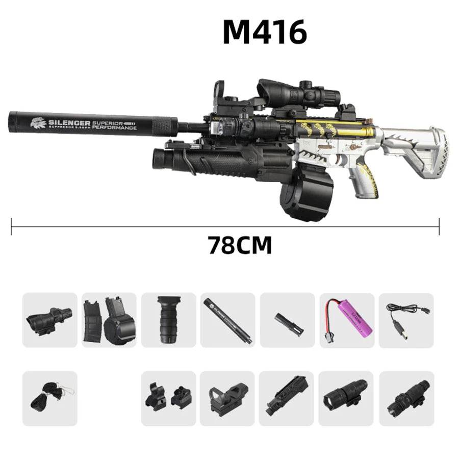 Assault Rifle Electric Burst Gel Bomb Fully Automatic Hand Operated Kids Toy Gun Launcher Electric M416 - ToylandEU