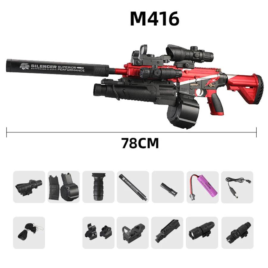 Assault Rifle Electric Burst Gel Bomb Fully Automatic Hand Operated Kids Toy Gun Launcher Electric M416 - ToylandEU