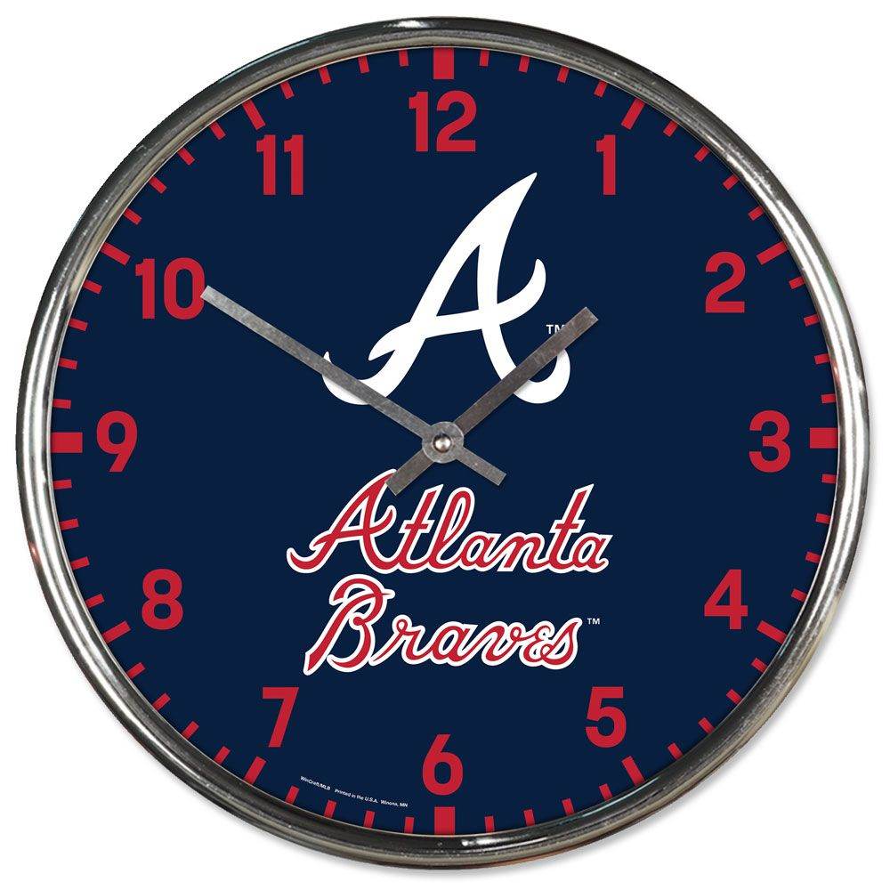 Atlanta Braves Round Wall Clock Chrome Finish Twelve Inch - ToylandEU