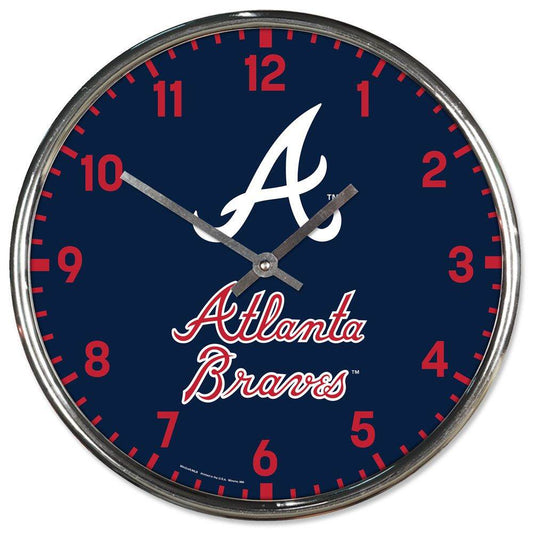 Atlanta Braves Round Wall Clock Chrome Finish Twelve Inch - ToylandEU