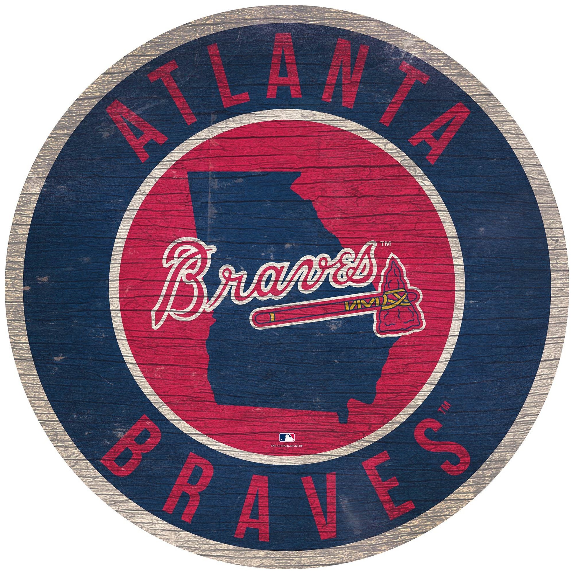 Atlanta Braves Round Wood Sign 12 Inch Distressed State - ToylandEU