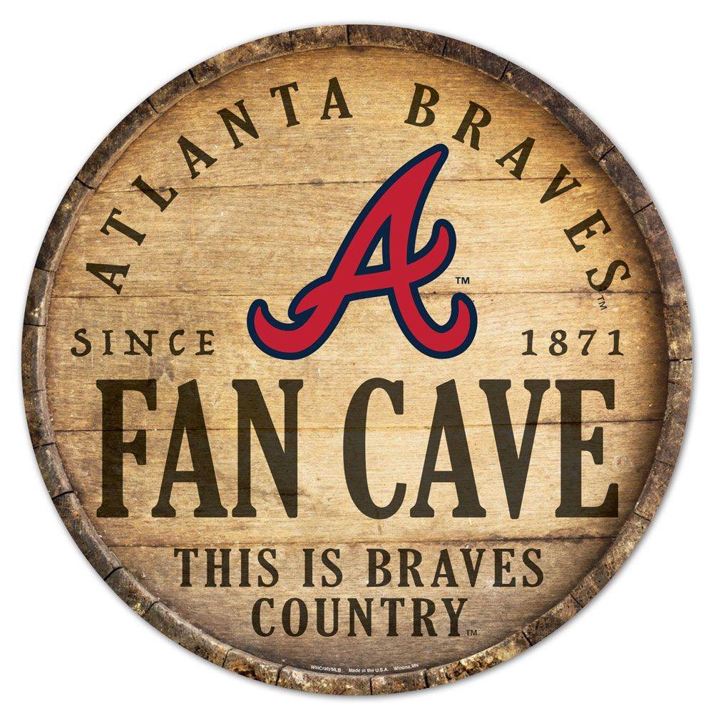 Atlanta Braves Round Wood Sign 14 Inch Barrel Top Decor - ToylandEU