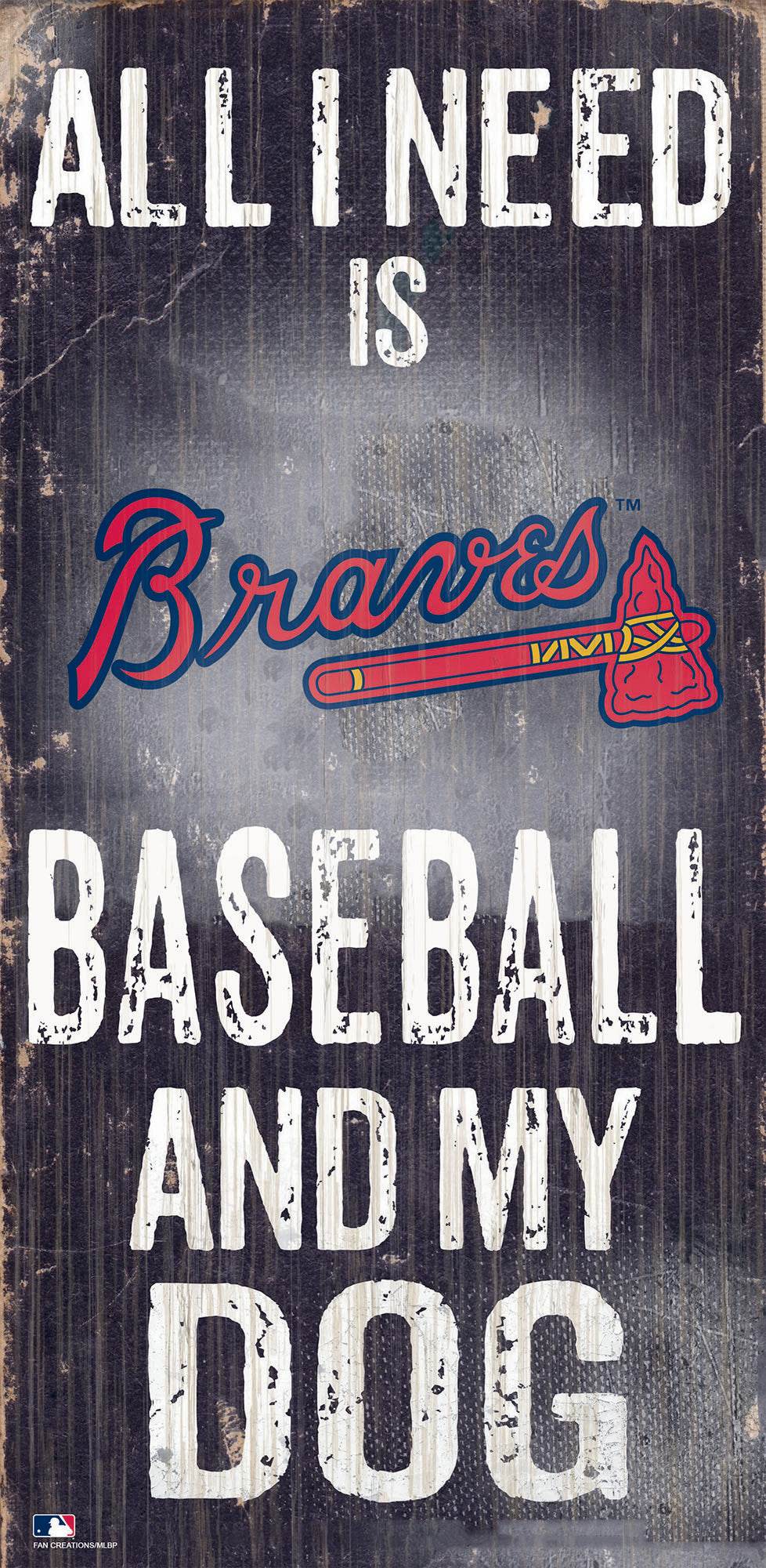 Atlanta Braves Wood Sign 6 by 12 Inch Baseball Dog Design - ToylandEU