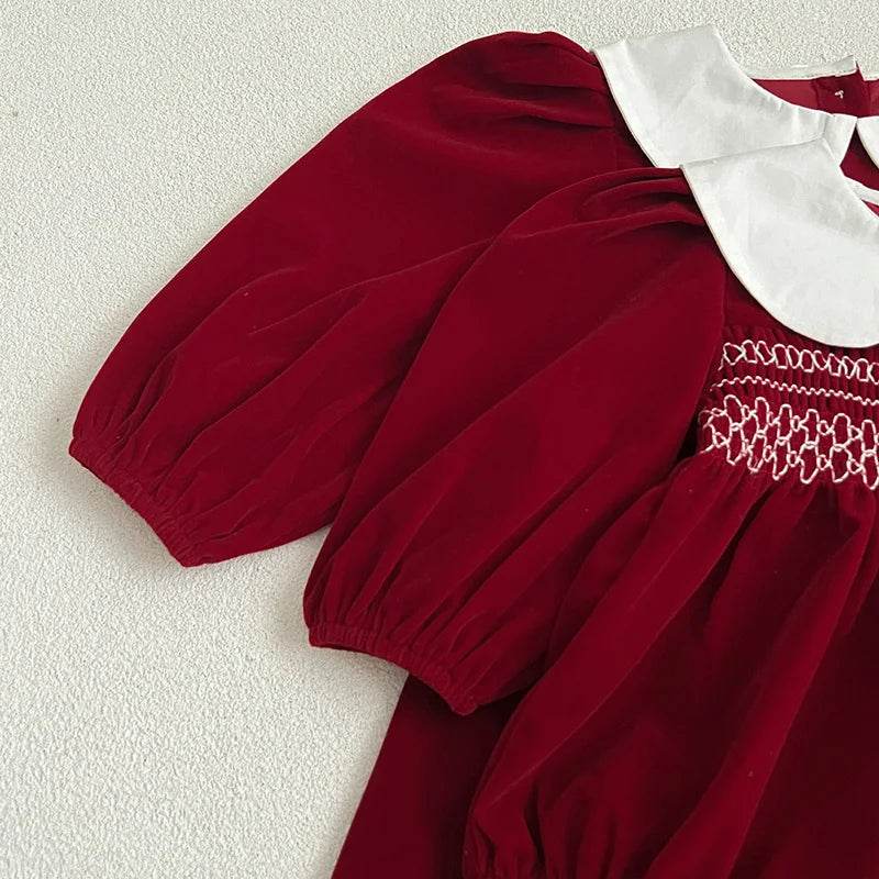 Autumn Cozy Soft Cotton Sweet Solid Color Long Sleeve Rompers With Peter Pan Collar For Baby Girls - ToylandEU