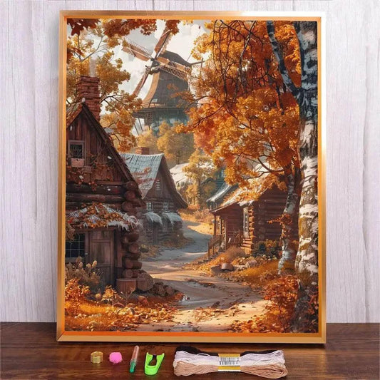  Autumn Forest Cottage DIY Cross Stitch Kit - Beginner Friendly Embroidery Art for Home Decor -  ToylandEU™