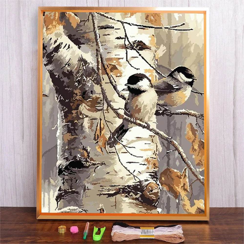 Autumn Tree Cross Stitch Embroidery Kit - DIY 11CT Cotton Thread Needlework on Printed Canvas - ToylandEU