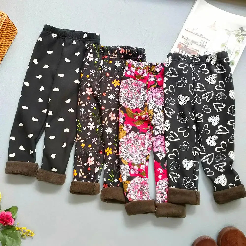 Autumn Winter Floral Print Thick Warm Kids Leggings For Girls - ToylandEU