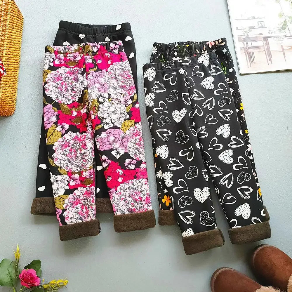 Autumn Winter Floral Print Thick Warm Kids Leggings For Girls - ToylandEU