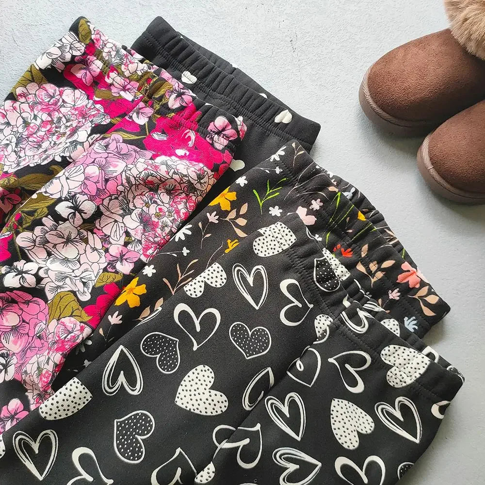 Autumn Winter Floral Print Thick Warm Kids Leggings For Girls - ToylandEU