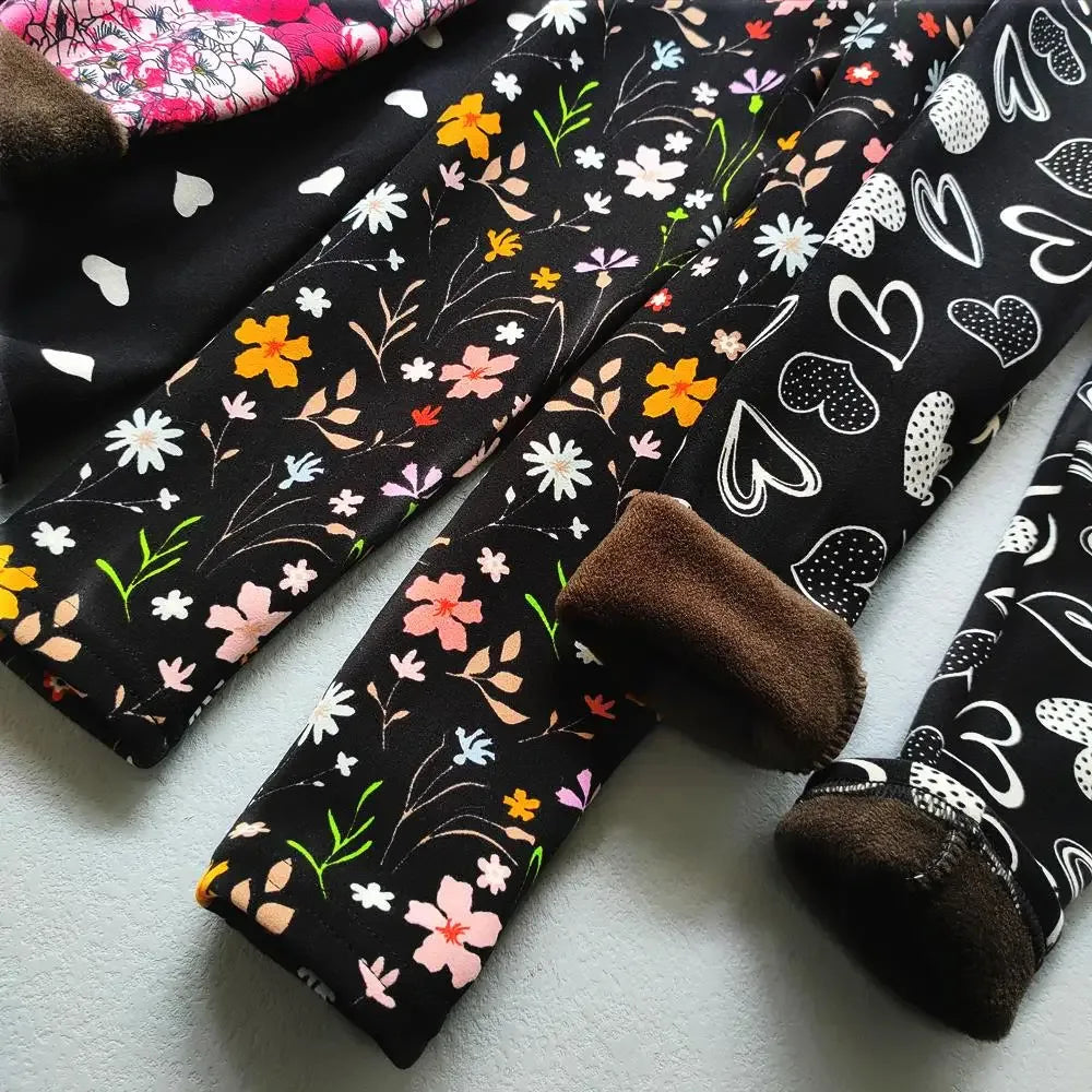 Autumn Winter Floral Print Thick Warm Kids Leggings For Girls - ToylandEU