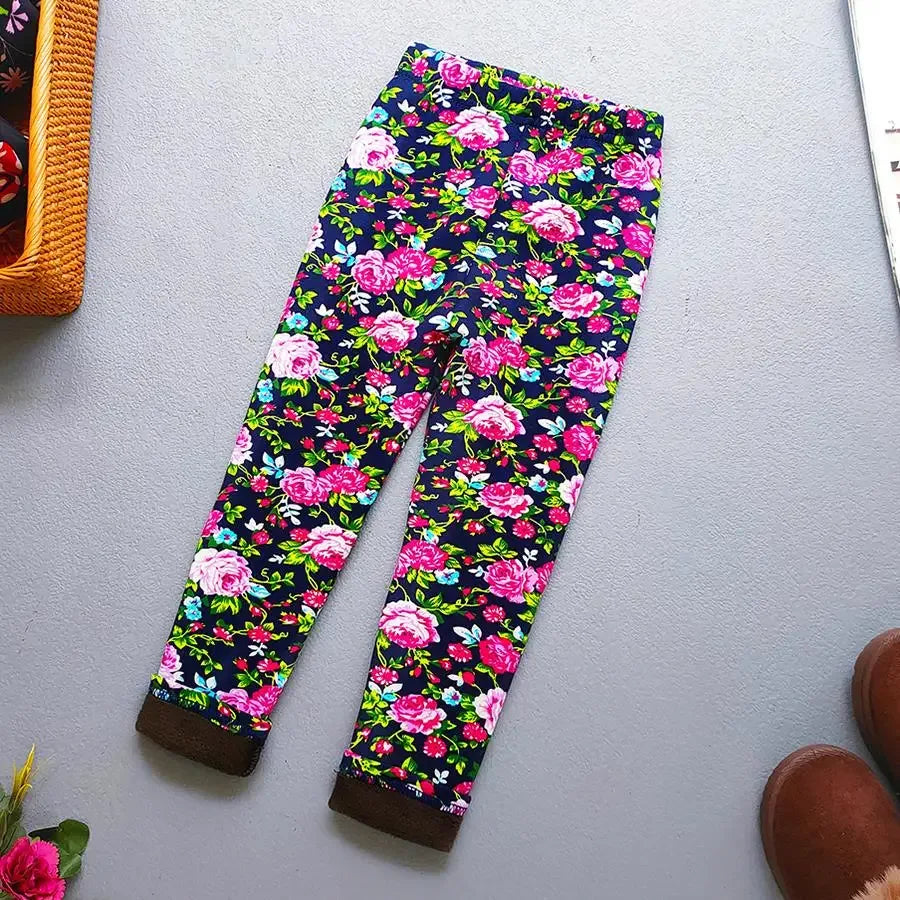 Autumn Winter Floral Print Thick Warm Kids Leggings For Girls - ToylandEU