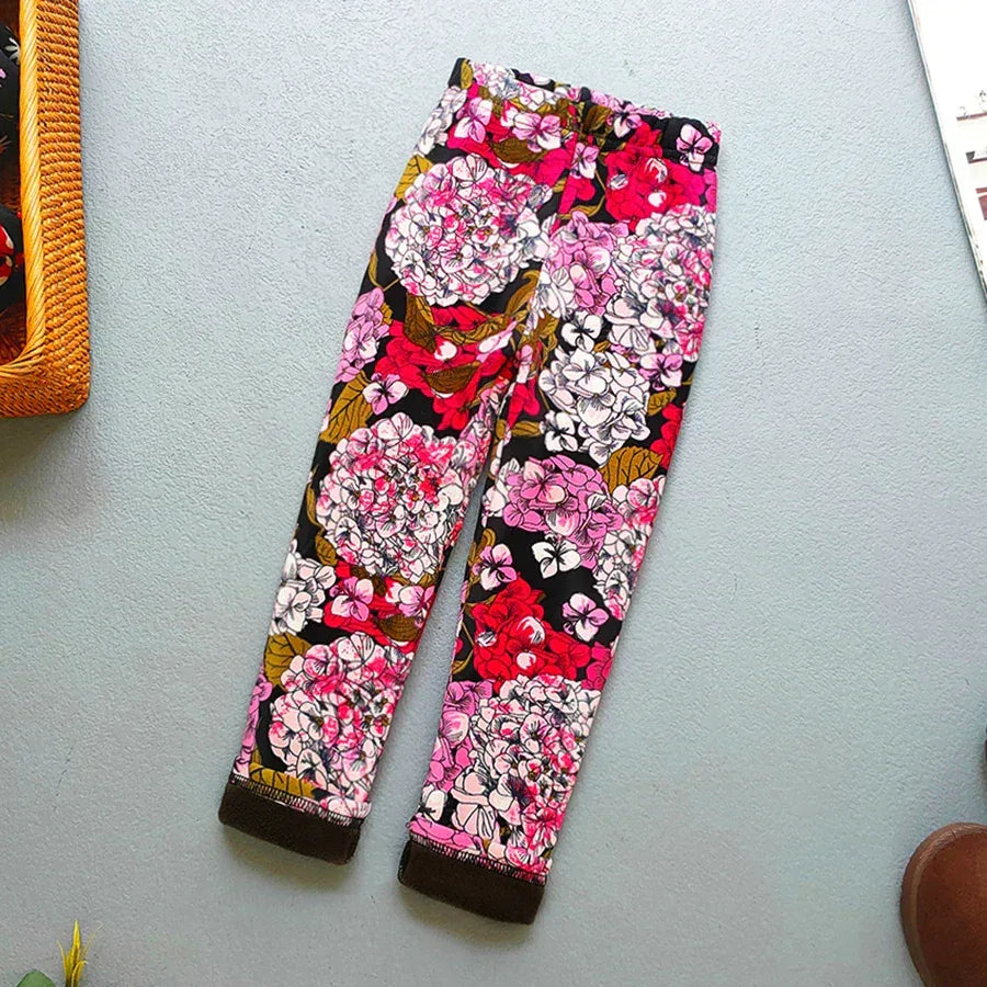 Autumn Winter Floral Print Thick Warm Kids Leggings For Girls - ToylandEU