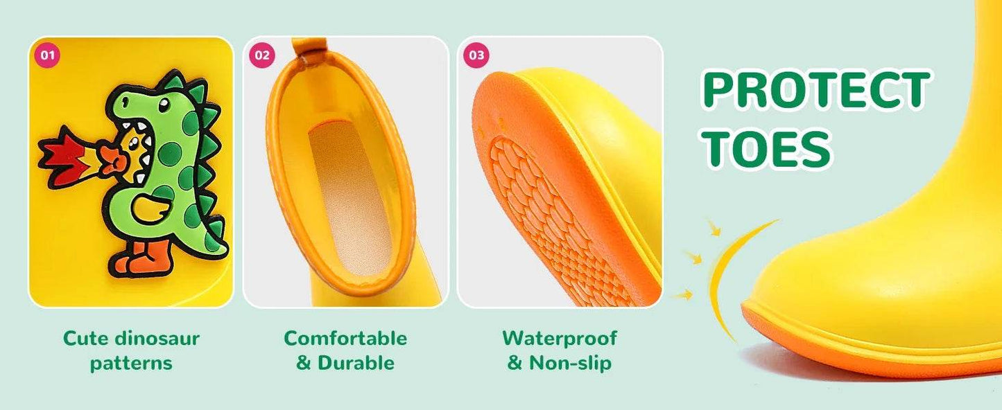 B.Duck Adorable Waterproof Dinosaur Rain Boots for Kids - Toddler Unisex Casual Shoes - ToylandEU