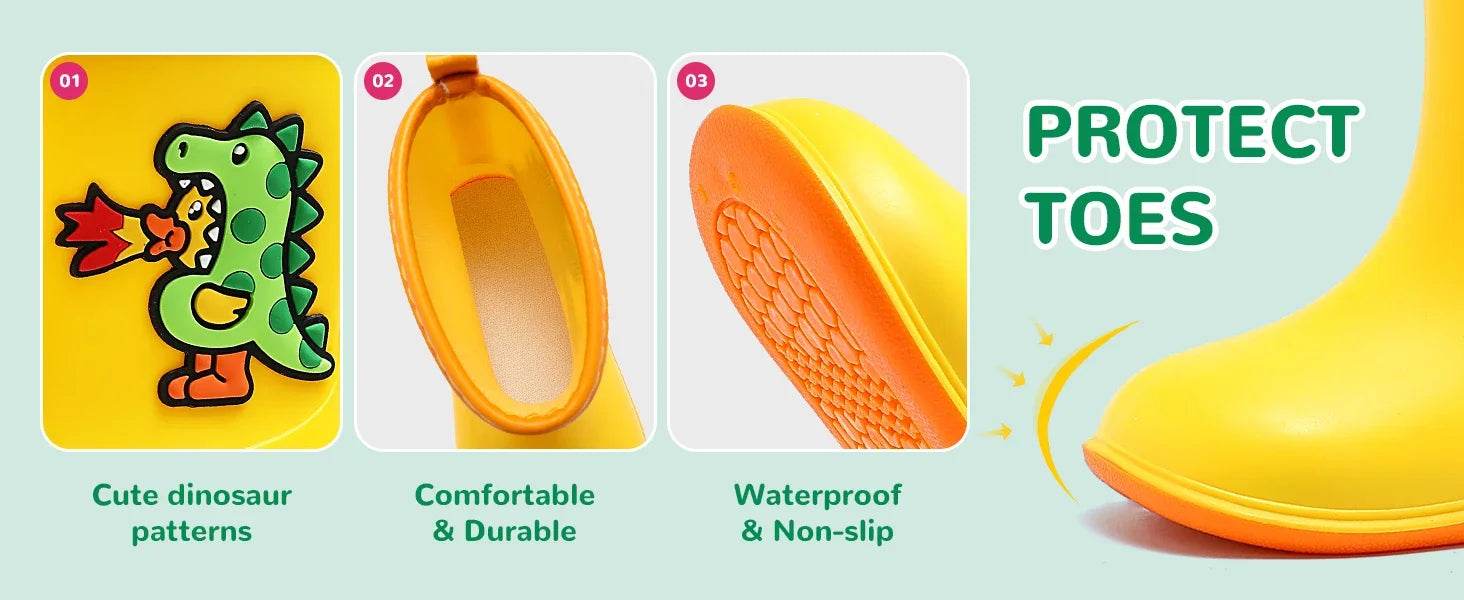 B.Duck Adorable Waterproof Dinosaur Rain Boots for Kids - Toddler Unisex Casual Shoes - ToylandEU