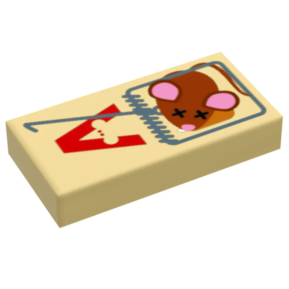 Custom LEGO Mouse Trap Tile With Dead Mouse Figure Scale On Official 1x2 Tile Printed - ToylandEU