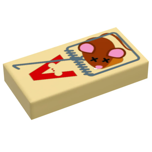 Custom LEGO Mouse Trap Tile With Dead Mouse Figure Scale On Official 1x2 Tile Printed - ToylandEU