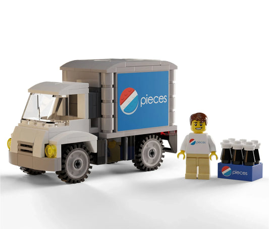 LEGO Delivery Truck With Figure, Soda Vending Vehicle, Custom Printed Torso and Decals, Includes Figure Driver - ToylandEU