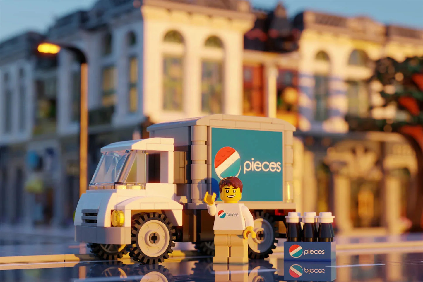 LEGO Delivery Truck With Figure, Soda Vending Vehicle, Custom Printed Torso and Decals, Includes Figure Driver - ToylandEU