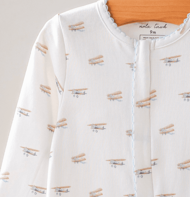 Baby Organic Cotton Pajamas | Soft Knit Fit | Airplane Print | Infant Size