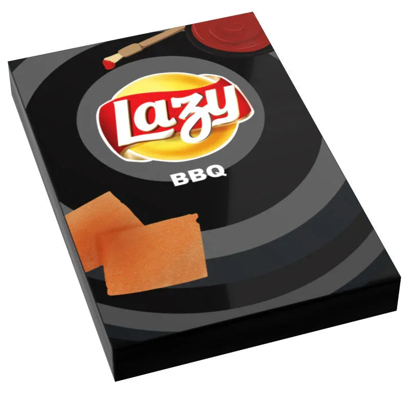 BBQ Lazy Chips Bag Tiles Minifig Snack (2x3 Tile) made using LEGO parts - B3 Customs - ToylandEU